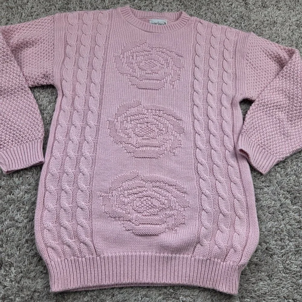 Vintage Garland Sweater Womens 18 Knit Rose Pink Made In USA Crew Long Sleeve